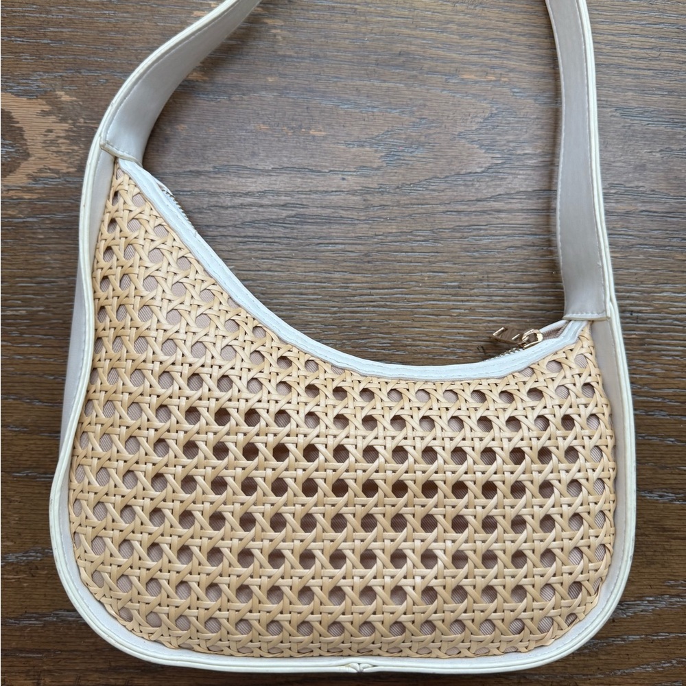 A New Day Woven Rattan Shoulder Bag in Beige